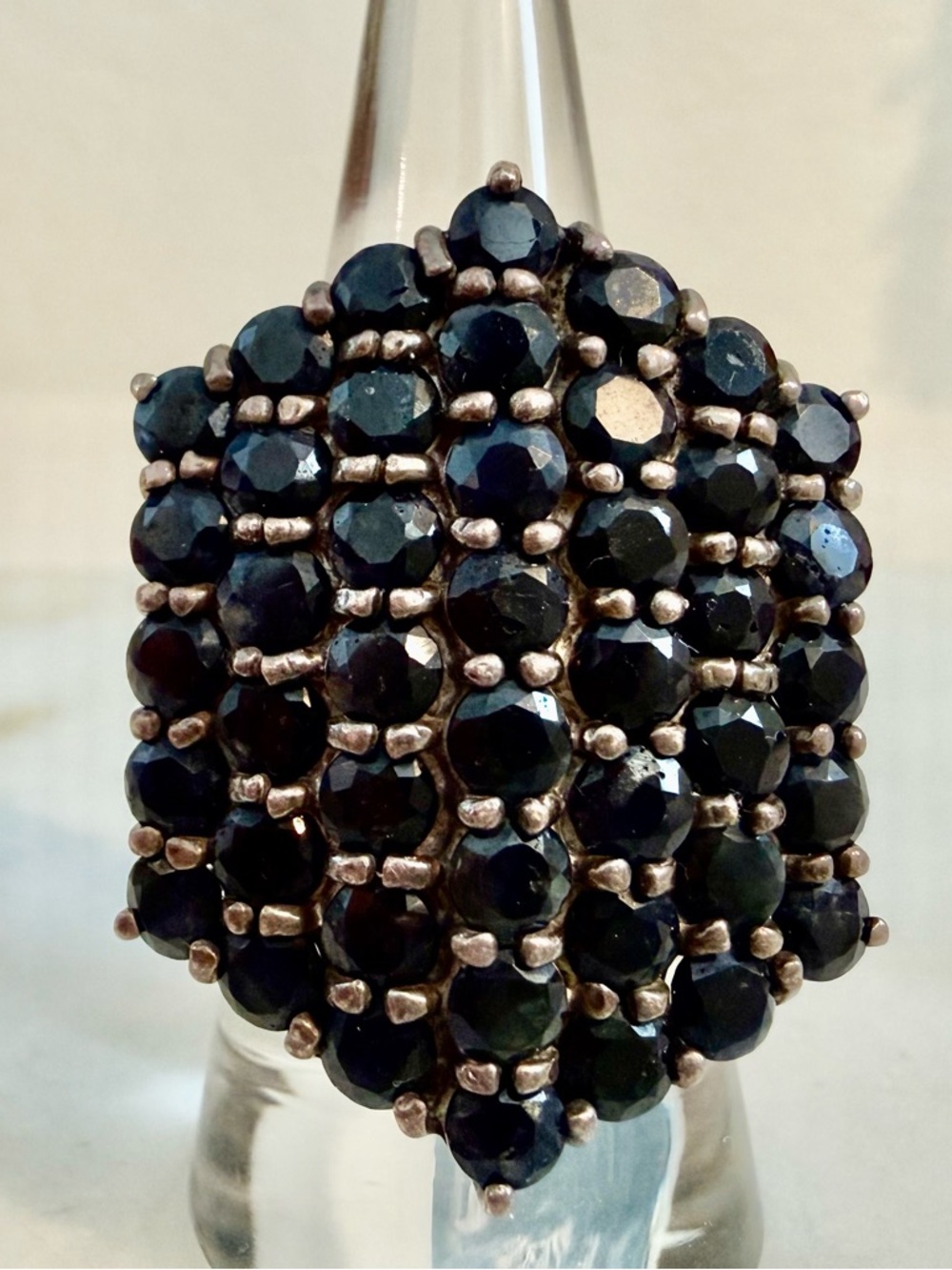 Vintage Large Black Spinel Sterling Silver 925 Gorgeous Ring - Faceted Stones
